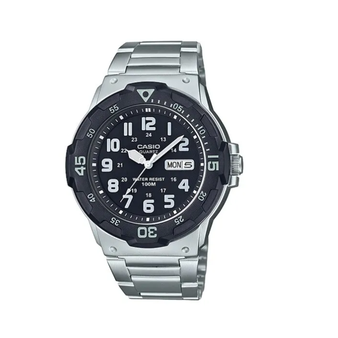 Montre analogique avec cadran noir pour hommes - Silver