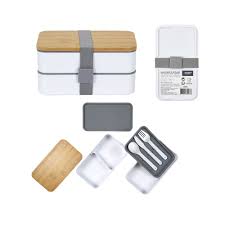 Lunch Box 2 Niveaux "effet Bambou" 18cm - Blanc