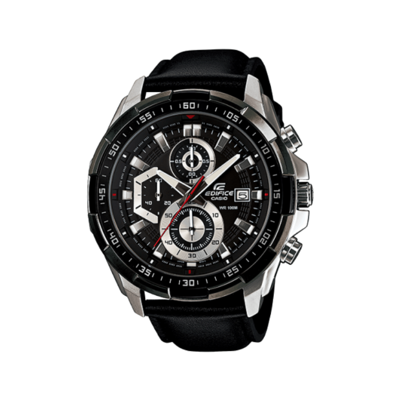 Montre pour hommes chronographe standard EFR-539L-1AV avec bracelet en cuir