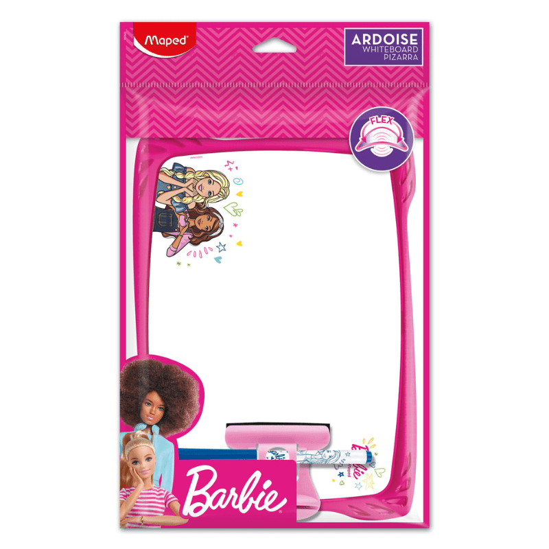 Kit ardoise blanche incassable Barbie avec 1 porte accessoires + 1 brosse et 1 feutre