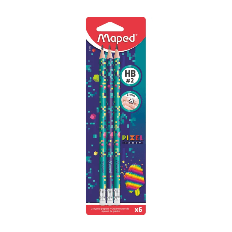 Lot de 6 crayons Pixel Party graphite avec embout gomme