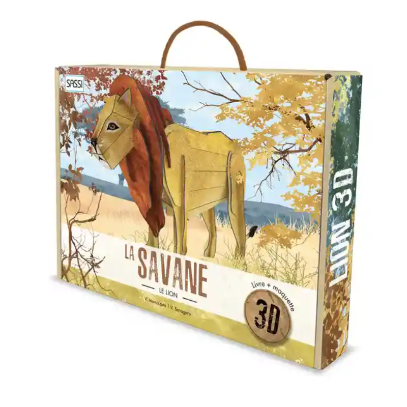 Coffret La savane - Le lion - Livre + maquette 3D