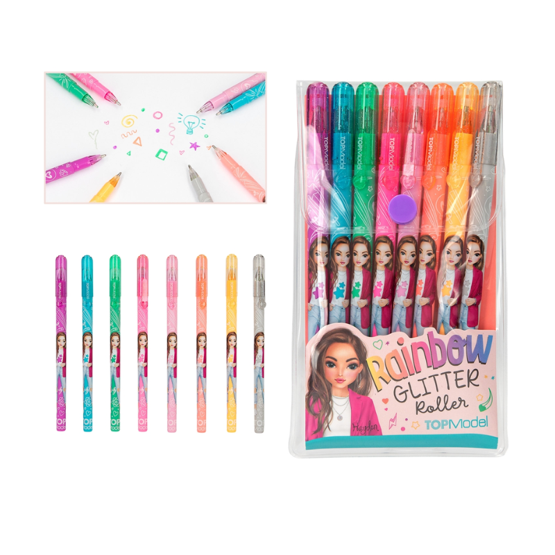 Ensemble de stylos gel pailletés arc-en-ciel