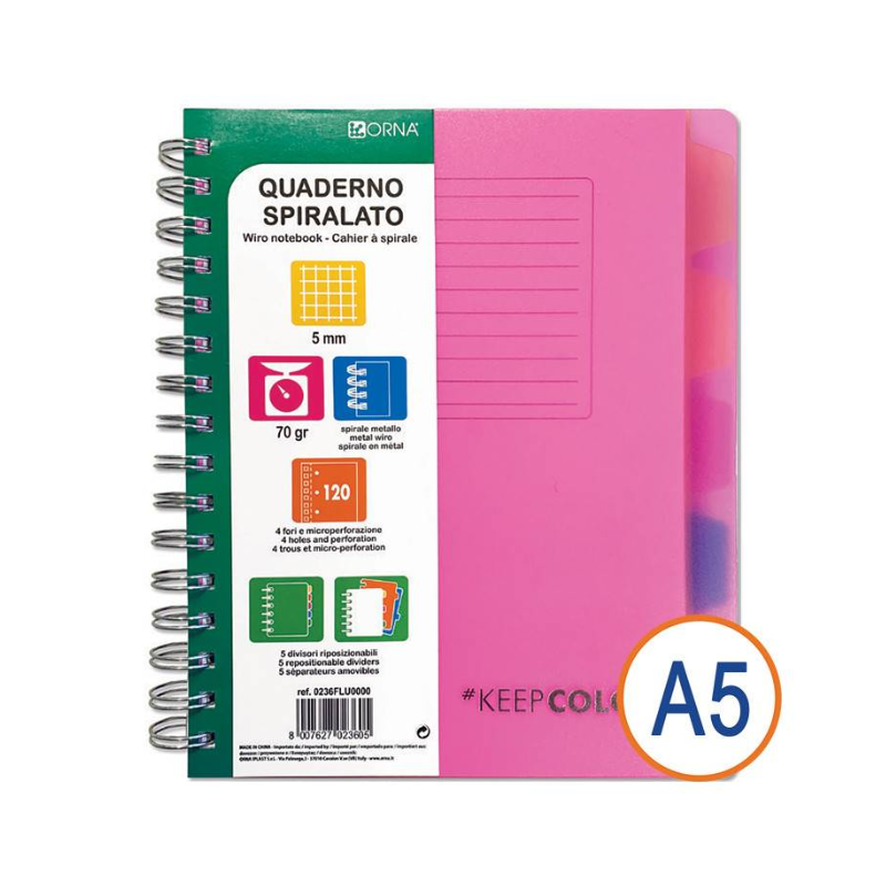 Cahier à spirale A5 avec intercalaires - 240 pages