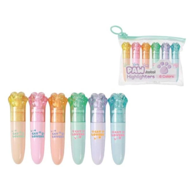 Set de 6 mini Surligneurs en forme de Patte de chat