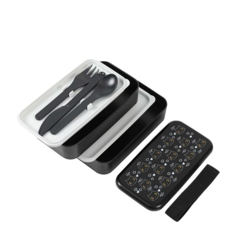 Boîte à lunch Chat noir avec séparateur et couverts