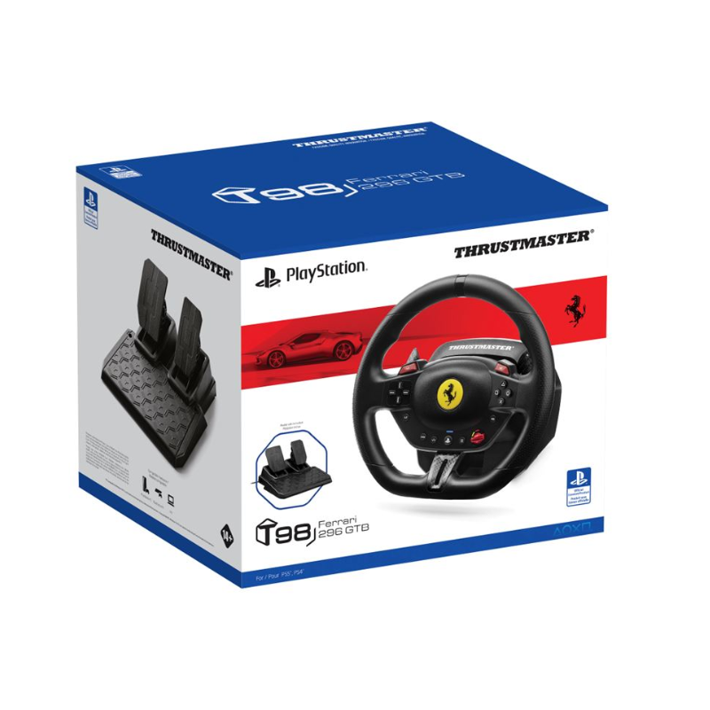 Volant gaming Ferrari 296 GTB + Pédalier T98-P pour PS4, PS5 et PC &#8211; Noir