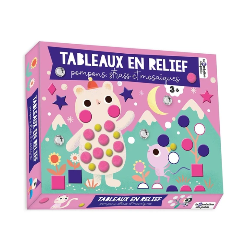 Coffret de Tableaux en relief, pompons, strass et mosaïques