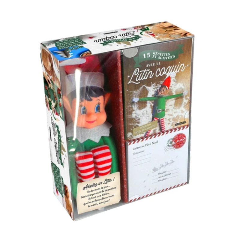 Coffret avec 1 lutin coquin, 1 livret, 3 enveloppes décorées