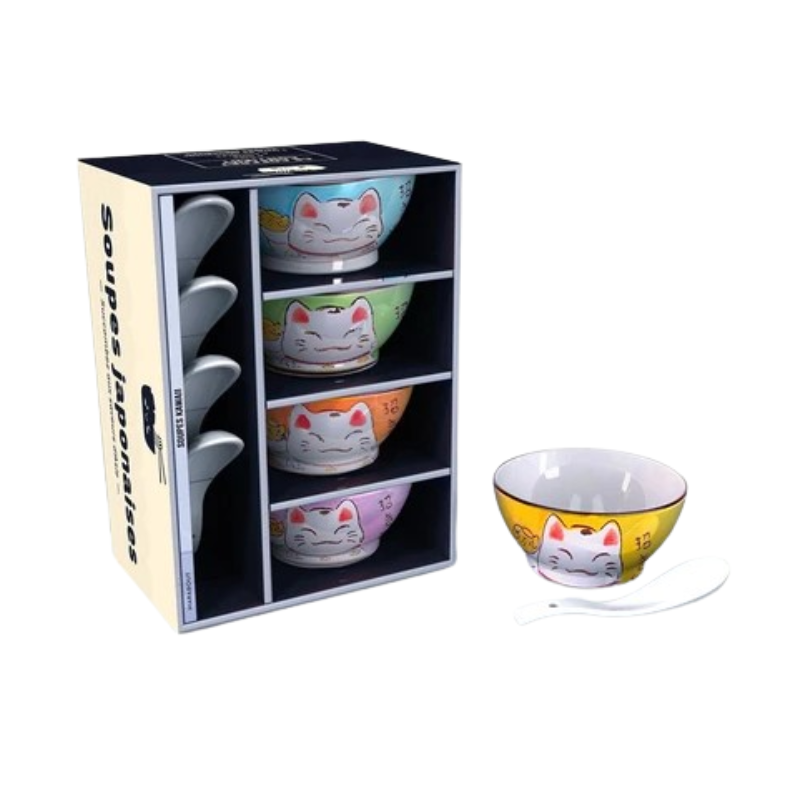 Coffret soupes japonaises - Avec 4 bols, 4 cuillères et 1 livre de recettes