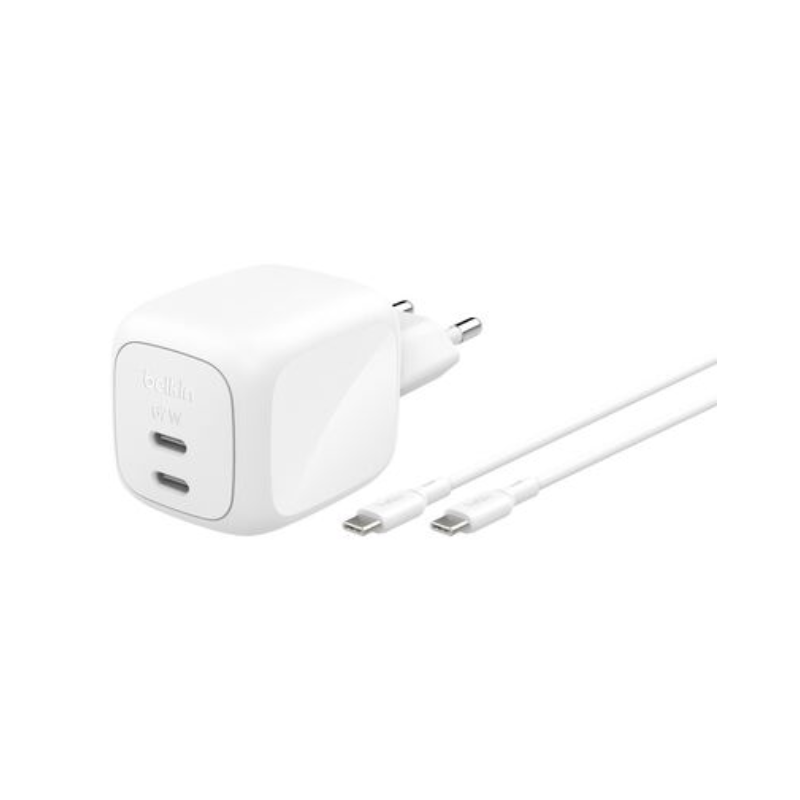 Chargeur secteur GaN 2 ports USB-C 67 W avec câble USB-C - Blanc