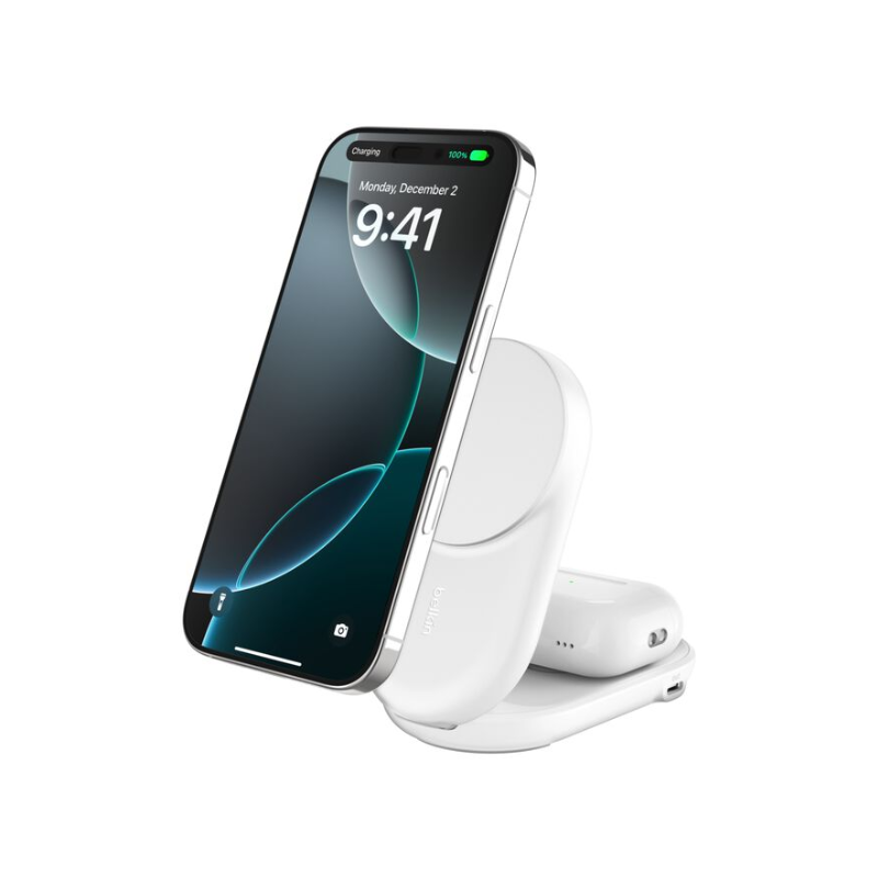 Socle de recharge 2-en-1 aimanté et pliable avec Qi2 25 W - Blanc